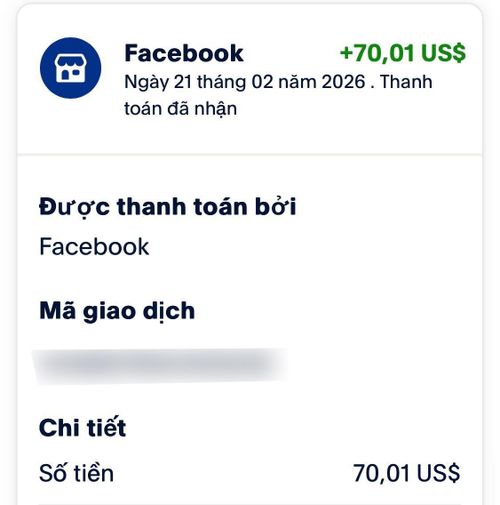 Thông báo thanh toán của mạng xã hội cho người sáng tạo tại Việt Nam. Ảnh: Hồng Phúc Nguyễn. 