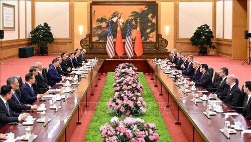 Cuộc hội đàm giữa Chủ tịch Trung Quốc Tập Cận Bình và Tổng thống Mỹ Donald Trump tại Bắc Kinh ngày 14/5/2026. Ảnh: THX/TTXVN