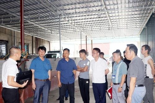 Đoàn kiểm tra xã Trần Phú kiểm tra thực tế tại khu giết mổ tập trung trên địa bàn.