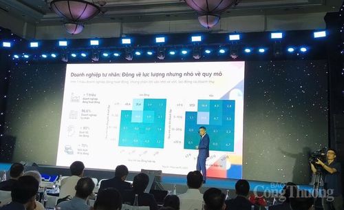 Ông Đậu Anh Tuấn - Phó Tổng Thư ký VCCI trình bày Báo cáo kinh tế tư nhân Việt Nam. Ảnh: NH