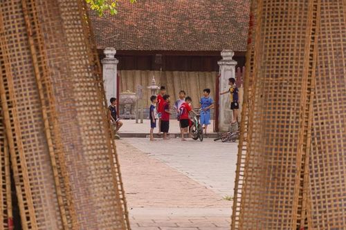 Những phên bánh đa trải dài trong sân làng tạo nên nét đặc trưng trong đời sống và sinh hoạt của người dân làng nghề. (Ảnh: Hà Anh/TTXVN phát)