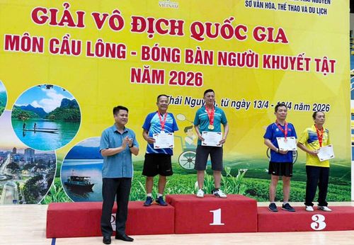 Vận động viên Đỗ Đăng Khoa (Bắc Ninh) nhận Huy chương Vàng môn bóng bàn Giải Vô địch quốc gia các môn Bóng bàn, Cầu lông người khuyết tật năm 2026.
