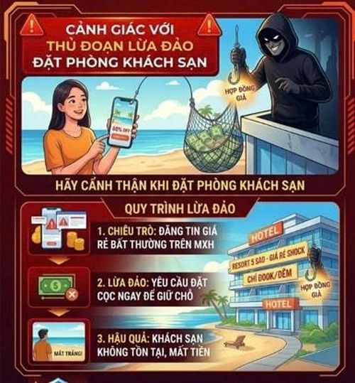 Công an Hà Nội cảnh báo thủ đoạn giả mạo fanpage của các khách sạn, resort, homestay để lừa khách hàng. Ảnh: Công an Hà Nội