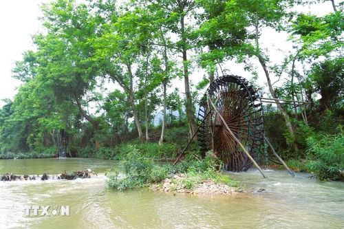 Đối với đồng bào Thái ở thung lũng Bình Chuẩn, cọn nước đã có từ lâu đời, đây là công cụ quen thuộc trong canh tác nông nghiệp. Cọn nước là yếu tố quan trọng làm nên sự thành bại của mỗi vụ lúa ở những thửa ruộng ở vị trí cao. (Ảnh: Xuân Tiến/TTXVN)