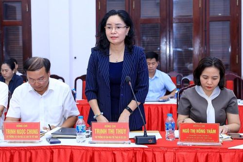 Thứ trưởng Bộ Văn hóa, Thể thao và Du lịch Trịnh Thị Thủy phát biểu tại buổi làm việc về công tác chuẩn bị bàn giao Làng Văn hóa - Du lịch các dân tộc Việt Nam về UBND thành phố Hà Nội quản lý. Ảnh: Trung Nguyên - TTXVN
