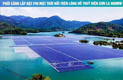 Phối cảnh lắp đặt pin mặt trời trên lòng hồ thủy điện Sơn La.