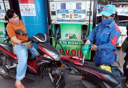Người dân mua xăng sinh học E10 bán tại cửa hàng kinh doanh xăng dầu PVOIL trên phố Thái Thịnh, Hà Nội. Ảnh: Trần Việt/TTXVN