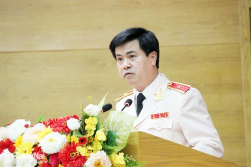 Thiếu tướng Nguyễn Đức Hải, Ủy viên Ban Thường vụ Thành ủy, Giám đốc Công an thành phố Đồng Nai phát biểu tại buổi lễ. Ảnh: Trần Danh