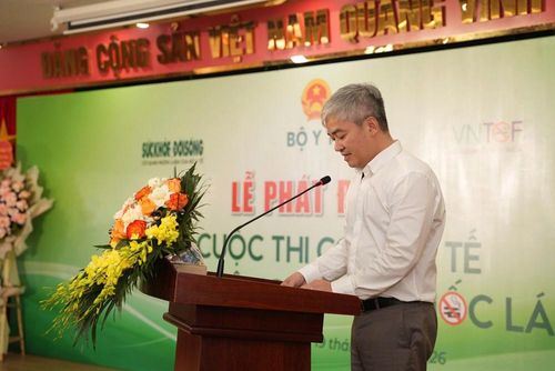 Tổng Biên tập Báo Sức khỏe và Đời sống, đồng Trưởng Ban tổ chức cuộc thi Trần Tuấn Linh phát biểu