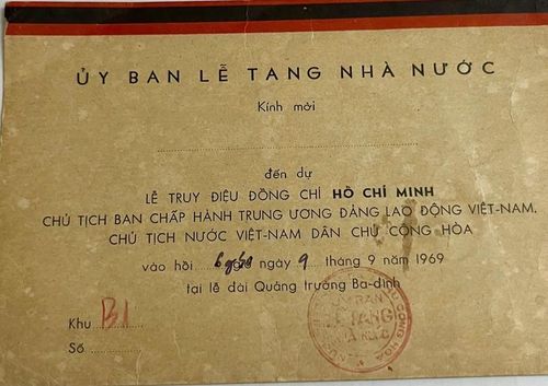 Giấy mời dự lễ truy điệu Chủ tịch Hồ Chí Minh, năm 1969