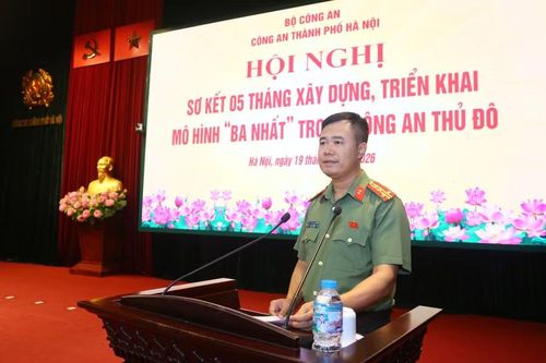 Đại tá Nguyễn Ngọc Quyền, Phó Giám đốc Công an TP Hà Nội phát biểu tại hội nghị.