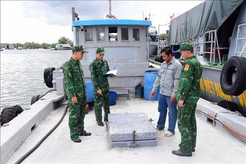 Lực lượng Biên phòng tiến hành kiểm tra tàu BV-0420-H. Ảnh: TTXVN phát