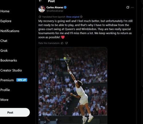  Bài đăng trên Twitter của ngôi sao người Tây Ban Nha. 
