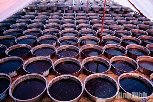 Nước mắm sau khi lọc được đưa vào các ang nhỏ để phơi dưới nắng to từ 3-4 ngày, giúp nước mắm dậy hương và thêm đậm vị.