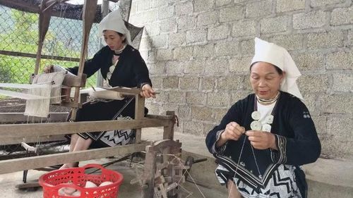 Những phụ nữ dân tộc Dao ở Bản Cám Thượng vẫn dệt vải hằng ngày. (Ảnh: NGỌC TÚ)