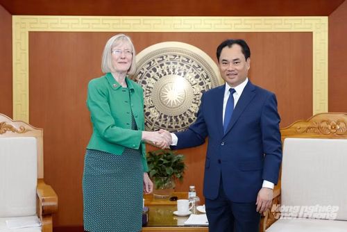Bộ trưởng Nông nghiệp và Môi trường Trịnh Việt Hùng tiếp Đại sứ Gillian Bird nhằm trao đổi về hợp tác song phương trong các lĩnh vực nông nghiệp, biến đổi khí hậu và tài nguyên. Ảnh: Khương Trung