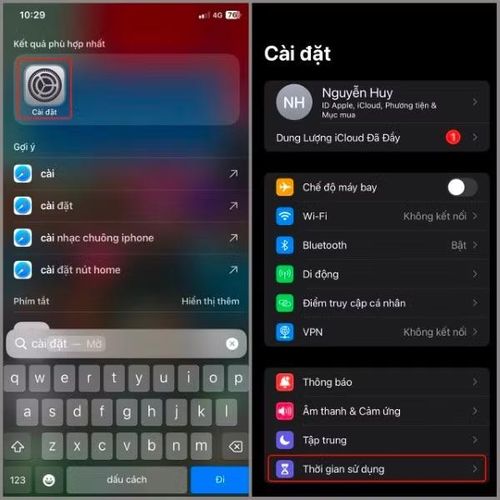Mở Cài đặt Chọn Thời gian sử dụng