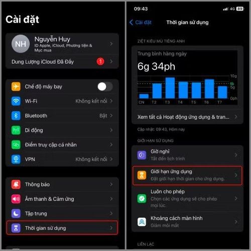 Chọn Thời gian sử dụng Chọn Giới hạn ứng dụng
