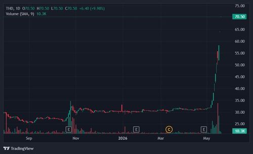 Cổ phiếu THD đi ngang suốt nhiều năm trước khi "vùng dậy" vào đầu tháng này. Ảnh: TradingView.