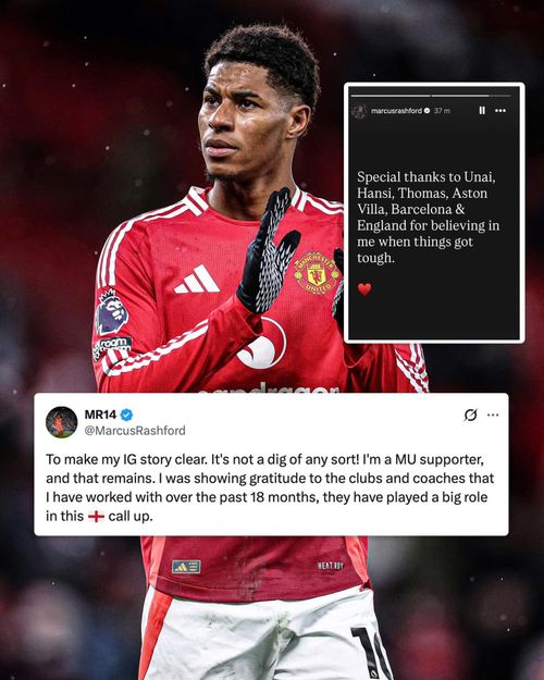 Bài đăng ban đầu (góc phải) và bài đính chính của Rashford.