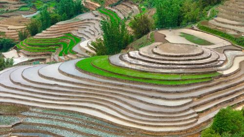Những thửa ruộng bậc thang ở được tạo dựng men theo sườn dốc để tận dụng quỹ đất hẹp và địa hình dốc của vùng cao. Cách canh tác này không chỉ giúp dẫn nước từ trên cao xuống từng khoảnh ruộng một cách tự nhiên, tạo nên hệ thống tưới tiêu phù hợp với địa hình miền núi, mà còn góp phần nâng cao năng suất sản xuất nông nghiệp.