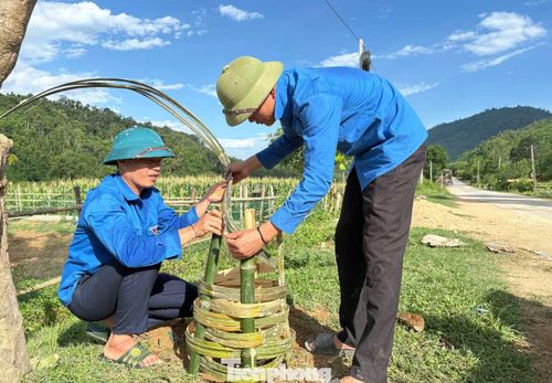 Sau khi trồng, đoàn viên thanh niên xã dựng một lớp hàng rào bảo vệ để cây phát triển tốt.