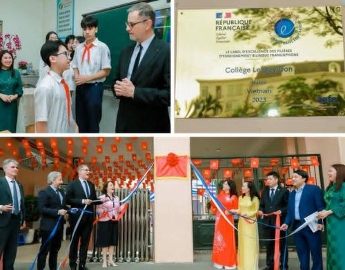 Lễ gắn biển danh hiệu LabelFrancÉducation tại Trường THCS Lê Quý Đôn (Hà Nội), ngày 23/3/2026. Ảnh: BTC/CVN