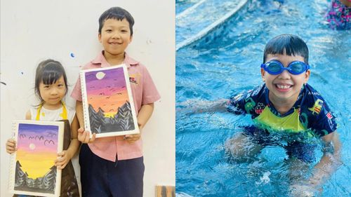 Anh Trần Vạn Quang tạo điều kiện để hai con tham gia nhiều hoạt động hè phù hợp với sở thích và năng khiếu của từng bé. Ảnh do nhân vật cung cấp