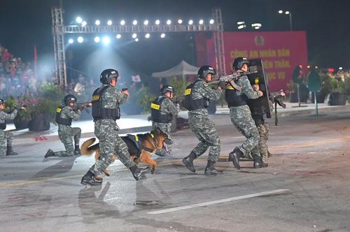 Màn biểu diễn chống khủng bố tái hiện tình huống truy bắt, khống chế đối tượng nguy hiểm với sự phối hợp hiệp đồng chặt chẽ của các lực lượng.
