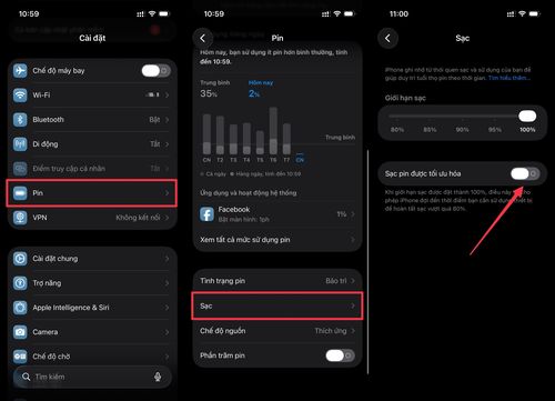  Thao tác bật tính năng tối ưu sạc pin trên iPhone. 