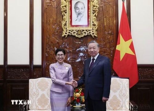 Chiều 18/10/2024, tại Phủ Chủ tịch, Tổng Bí thư, Chủ tịch nước Tô Lâm tiếp Đại sứ Vương quốc Thái Lan Urawadee Sriphiromya tới trình Quốc thư, nhận nhiệm vụ tại Việt Nam. (Ảnh: Lâm Khánh/TTXVN)