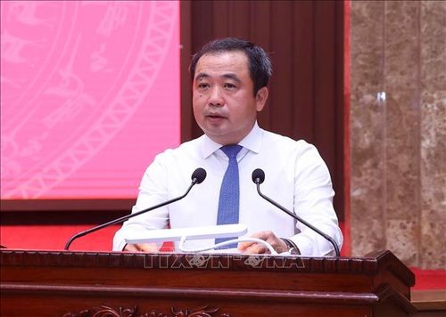 Bí thư Thành ủy Hà Nội Trần Đức Thắng phát biểu chỉ đạo và giao nhiệm vụ. Ảnh: Văn Điệp/TTXVN