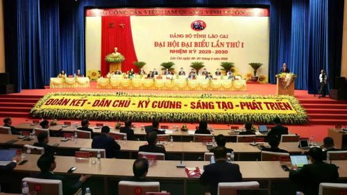 Quang cảnh Đại hội đại biểu Đảng bộ tỉnh Lào Cai lần thứ I, nhiệm kỳ 2025 - 2030.