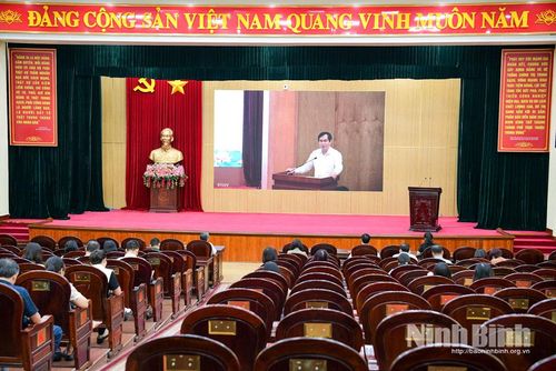 Quang cảnh hội nghị tại điểm cầu tỉnh Ninh Bình.