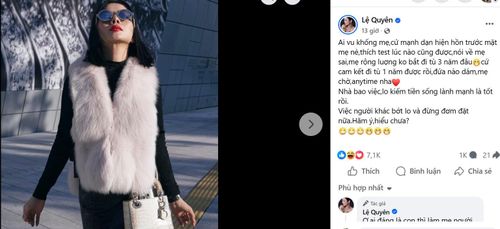 Bài đăng trên Facebook của Lệ Quyên. Ảnh chụp màn hình.