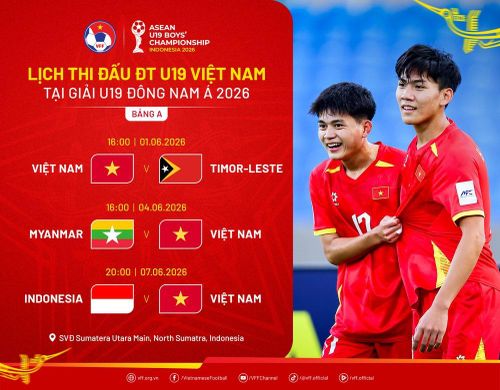  Lịch thi đấu U19 Việt Nam tại giải U19 Đông Nam Á 2026. 