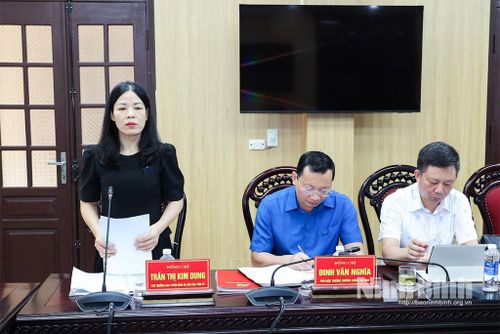 Đồng chí Trần Thị Kim Dung, Phó Trưởng Ban Tuyên giáo và Dân vận Tỉnh ủy, Trưởng Đoàn khảo sát phát biểu kết luận hội nghị.