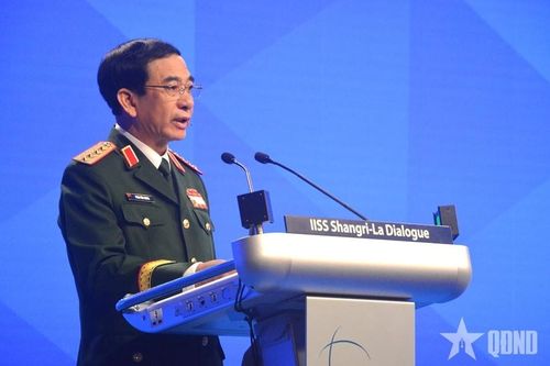  Đại tướng Phan Văn Giang phát biểu Đối thoại Shangri-La lần thứ 22 năm 2025. Ảnh: QĐND. 
