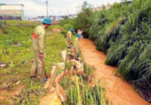 Lực lượng chức năng phường Langbiang - Đà Lạt tích cực tìm kiếm bé gái lớp 6 bị nước lũ cuốn trôi trong chiều 24/5. Ảnh: TTXVN phát