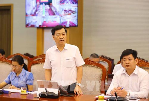 Đại diện Ngành điện lực tỉnh Sơn La phát biểu tại cuộc họp. Ảnh: Trọng Đạt-TTXVN