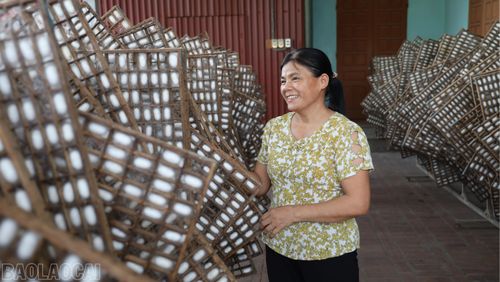 Người nuôi tằm kén phấn khởi trước lứa tằm đạt năng suất, chất lượng cao.