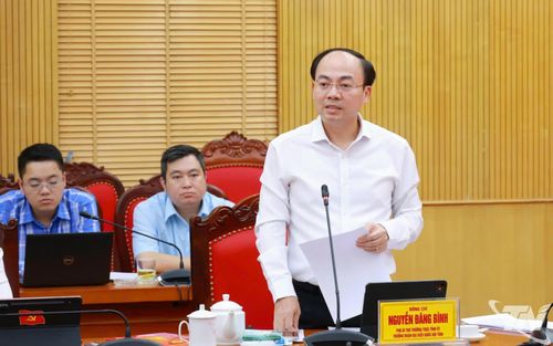 Đồng chí Nguyễn Đăng Bình, Phó Bí thư Thường trực Tỉnh ủy, Trưởng Đoàn ĐBQH tỉnh, phát biểu tại Hội nghị.