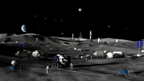 Ảnh minh họa hoạt động xây dựng căn cứ trên Mặt Trăng. Ảnh: NASA