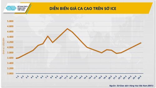 Diễn biến giá ca cao trên Sở ICE. Nguồn: MXV