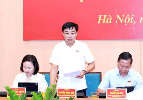 Thành viên Đoàn công tác Ủy ban Kinh tế và Tài chính của Quốc hội phát biểu. Ảnh: Đình Hiệp