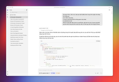 Gemma 4 cũng có thể lập trình. Trong một thử nghiệm, mô hình được yêu cầu sử dụng HTML, CSS và JavaScript để xây dựng hệ điều hành chạy trực tiếp trên trình duyệt. Người dùng cần tăng độ dài Context Length trước khi khởi động để đảm bảo mô hình cho ra đáp án đầy đủ. Dù vậy, AI vẫn có thể gặp sai sót khi file HTML chưa hoàn chỉnh, một số thành phần trong ứng dụng không hoạt động.