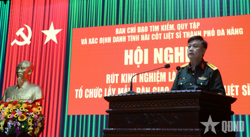 Đại tá Võ Văn Tuấn, Chính ủy Bộ CHQS TP Đà Nẵng, Phó trưởng ban Chỉ đạo tìm kiếm, quy tập và xác định danh tính hài cốt liệt sĩ TP Đà Nẵng phát biểu kết luận.
