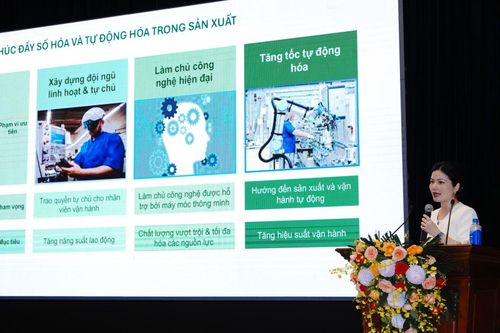 Bà Lê Thị Hoài Thương, Giám đốc Đối ngoại, Nestlé Việt Nam, phát biểu tham luận về Ứng dụng khoa học công nghệ và chuyển đổi số trong ngành sữa.