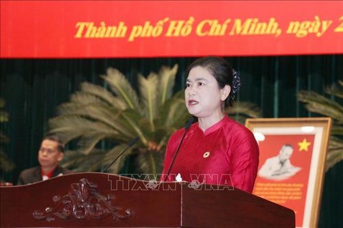 Bà Đỗ Thị Thu Thảo, Chủ tịch Trung ương Hội Chữ thập đỏ Việt Nam, phát biểu tại Đại hội.