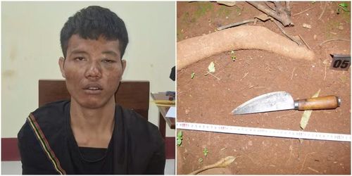 Đối tượng Kpuih Hoem và hung khí gây án. Ảnh: T.T